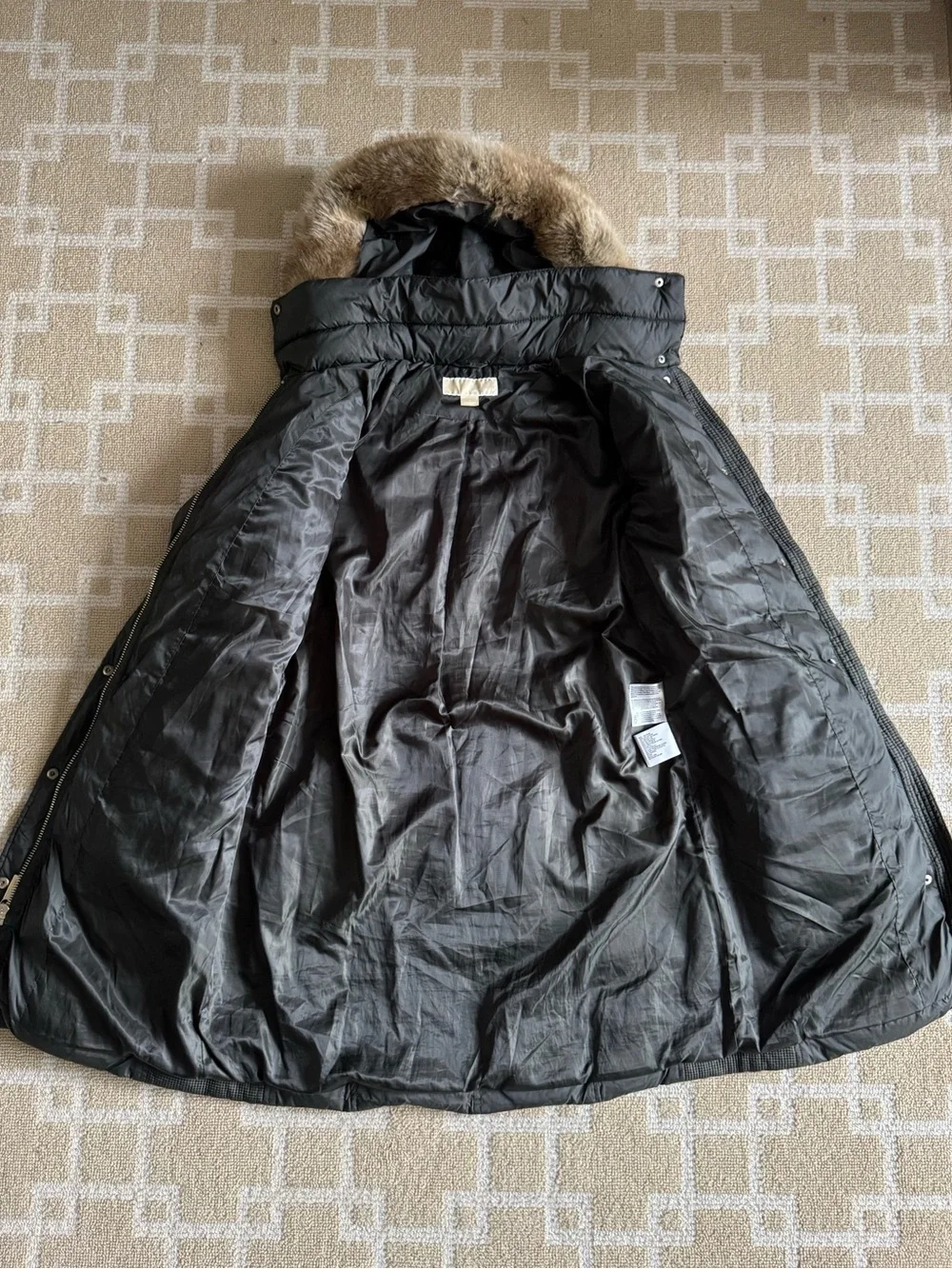 Michael Kors Down Puffer Jacket Faux Fur Hood Black Winter Coat Size Small